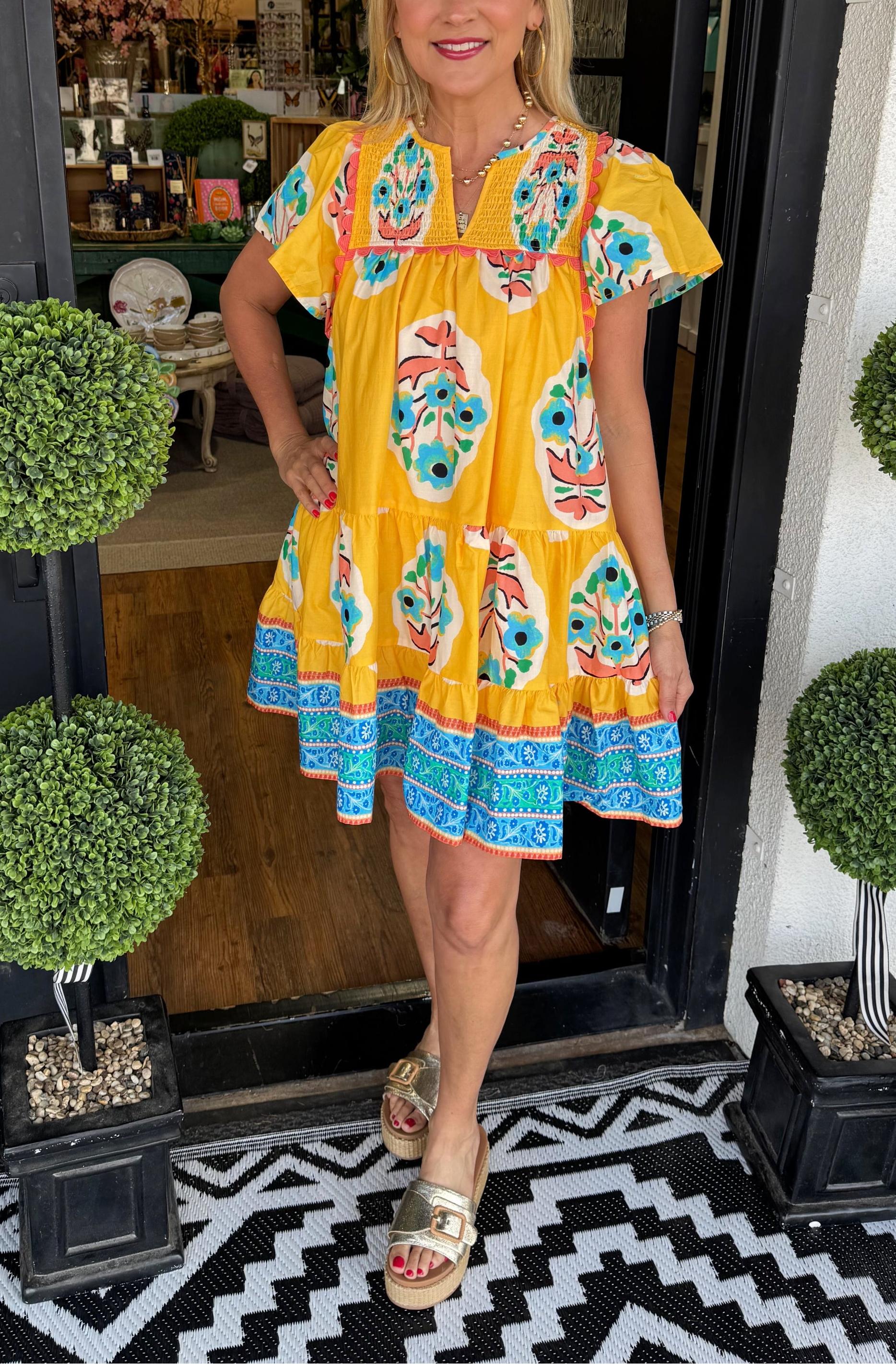Women's V-neck Pleated Print Short Dress(Buy 2 Free Shipping)