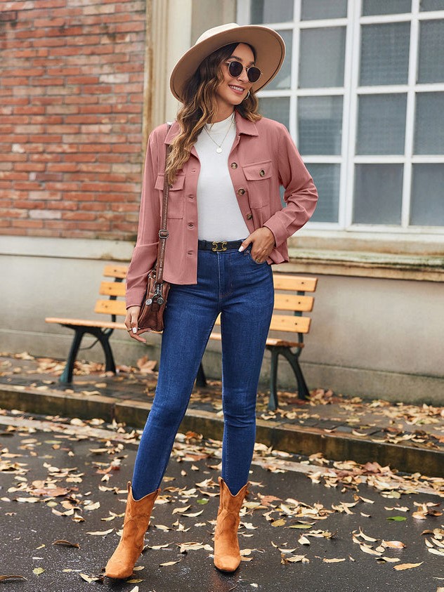 Women’s Fashion Cropped Shackets Button Down Crop Jackets