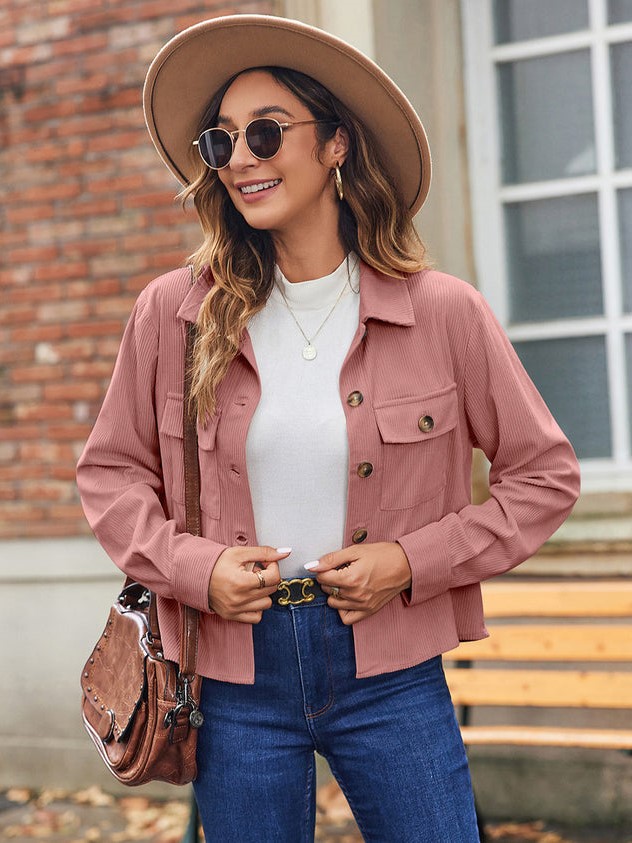 Women’s Fashion Cropped Shackets Button Down Crop Jackets