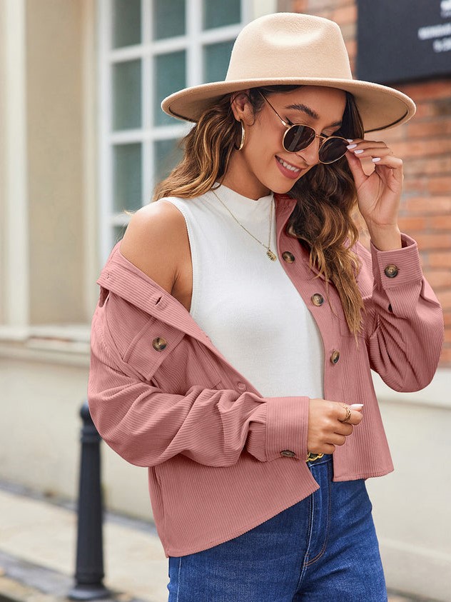Women’s Fashion Cropped Shackets Button Down Crop Jackets