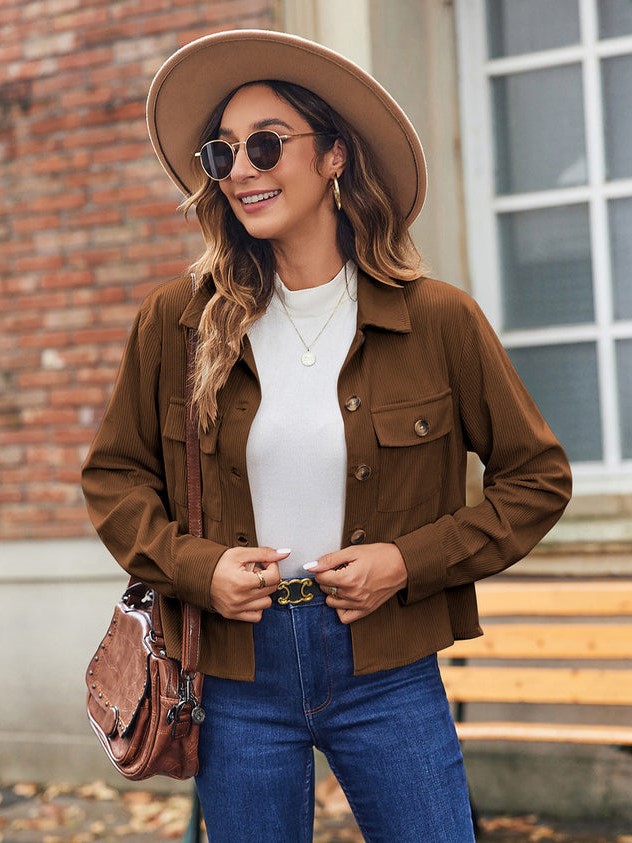 Women’s Fashion Cropped Shackets Button Down Crop Jackets