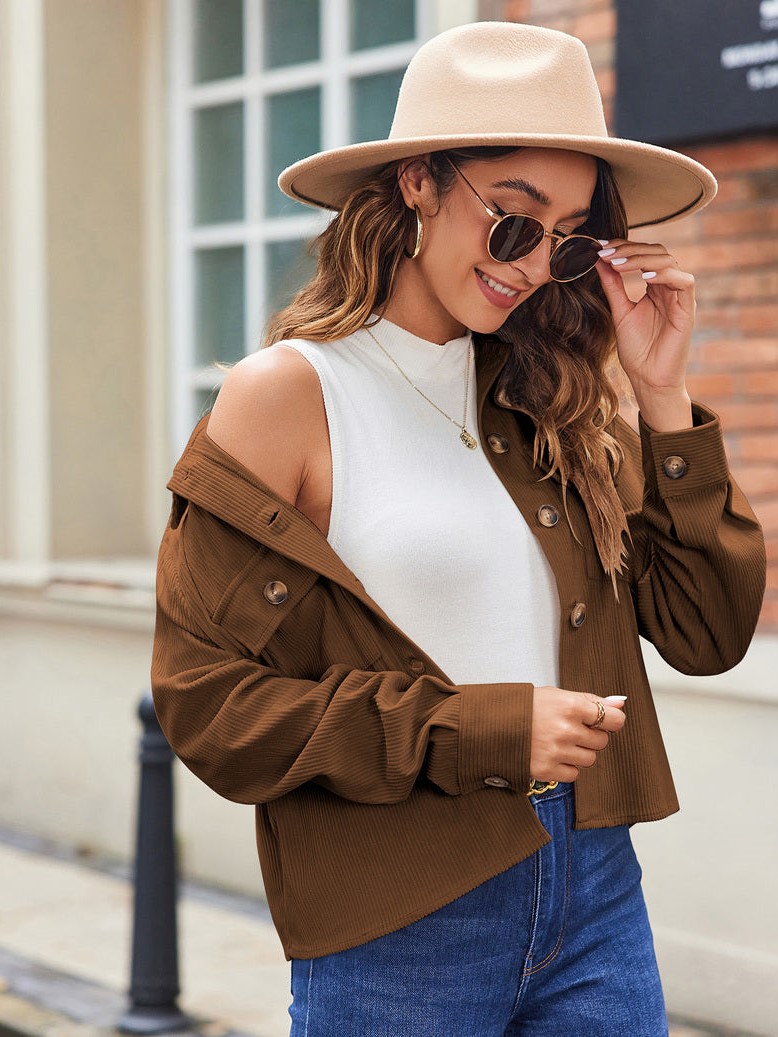 Women’s Fashion Cropped Shackets Button Down Crop Jackets