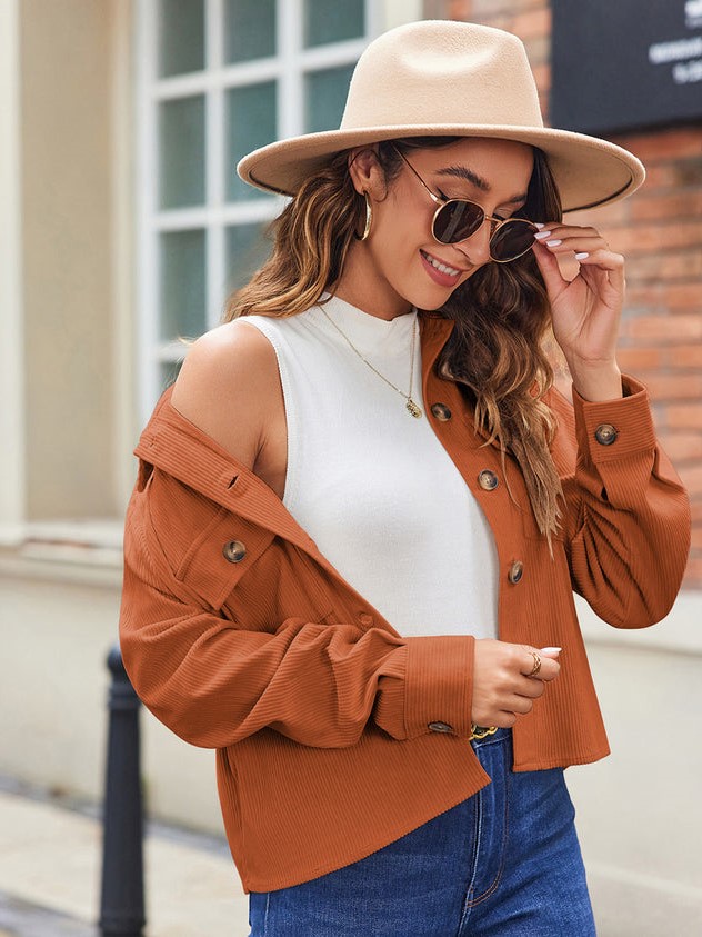 Women’s Fashion Cropped Shackets Button Down Crop Jackets