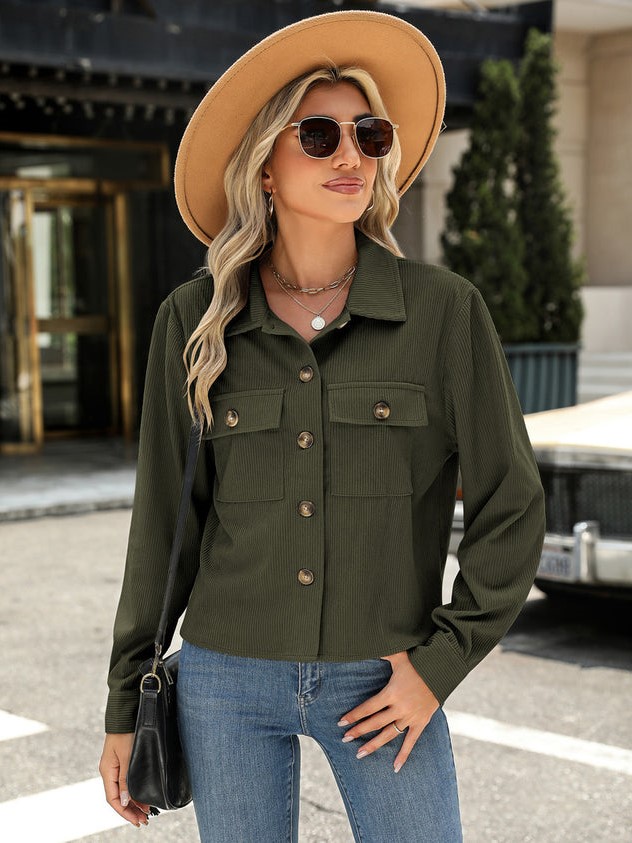 Women’s Fashion Cropped Shackets Button Down Crop Jackets