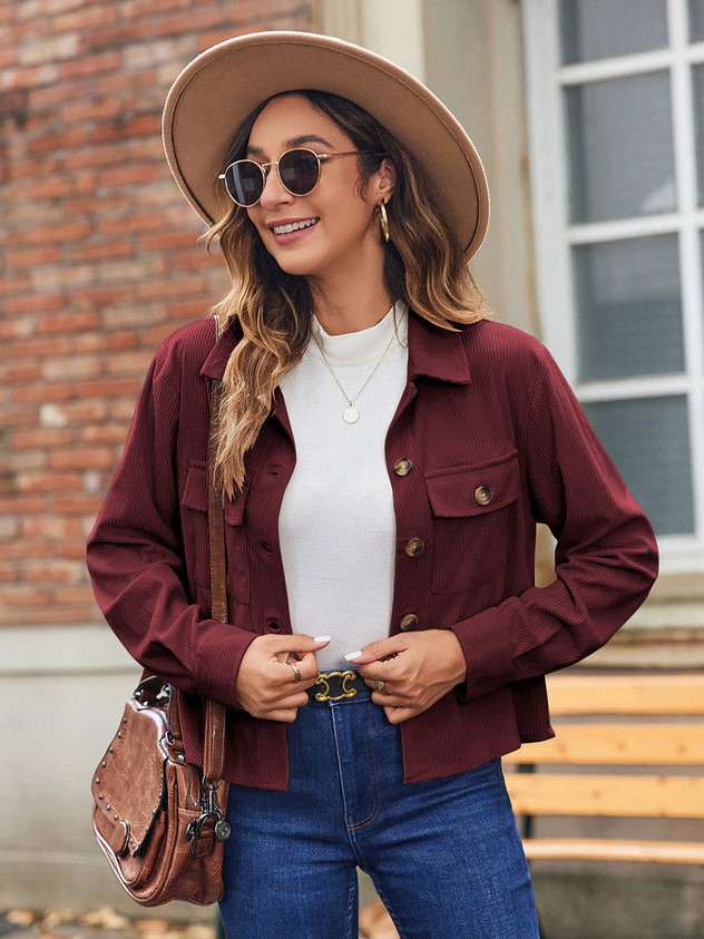 Women’s Fashion Cropped Shackets Button Down Crop Jackets