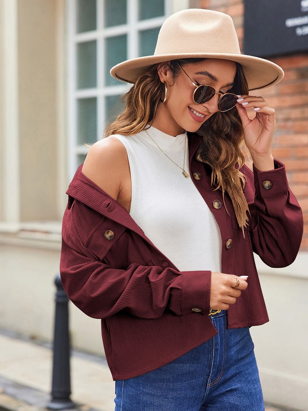 Women’s Fashion Cropped Shackets Button Down Crop Jackets