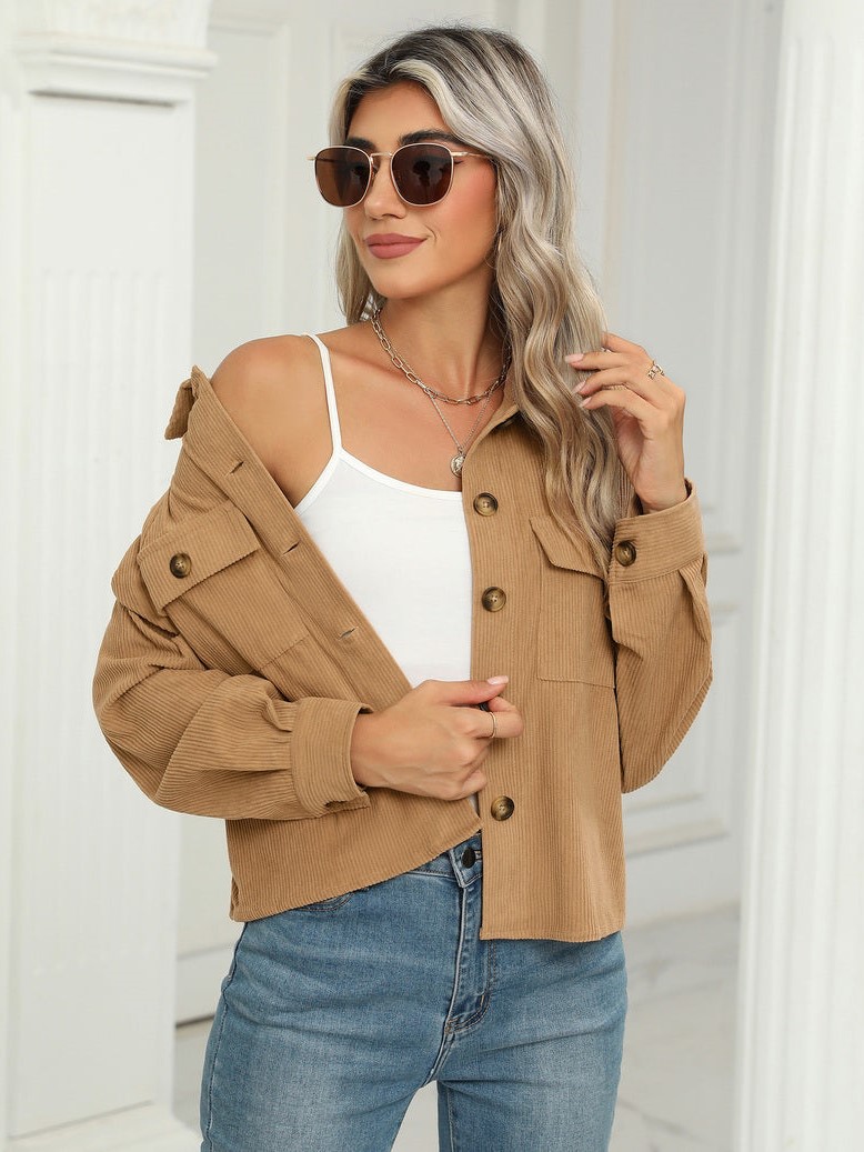Women’s Fashion Cropped Shackets Button Down Crop Jackets