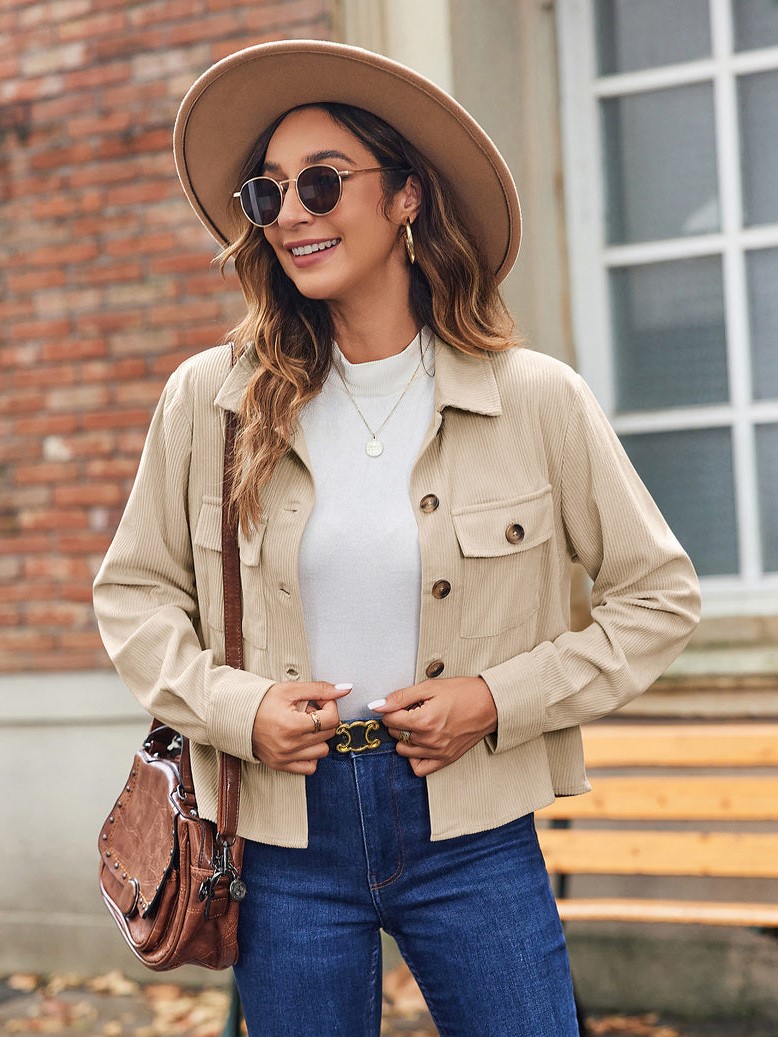 Women’s Fashion Cropped Shackets Button Down Crop Jackets