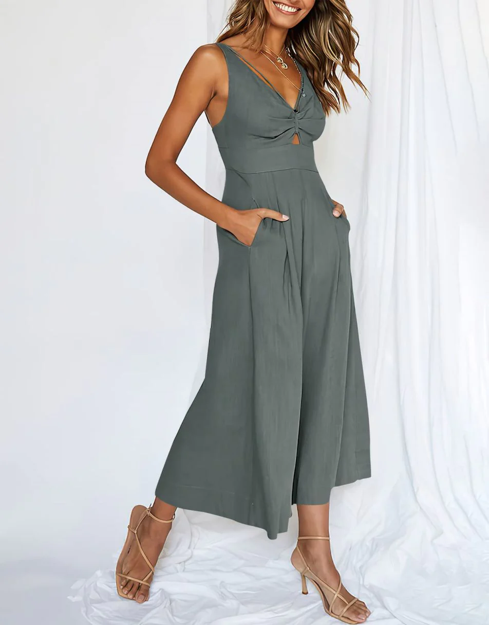 New Summer V Neck Cutout High-Waist Rompers
