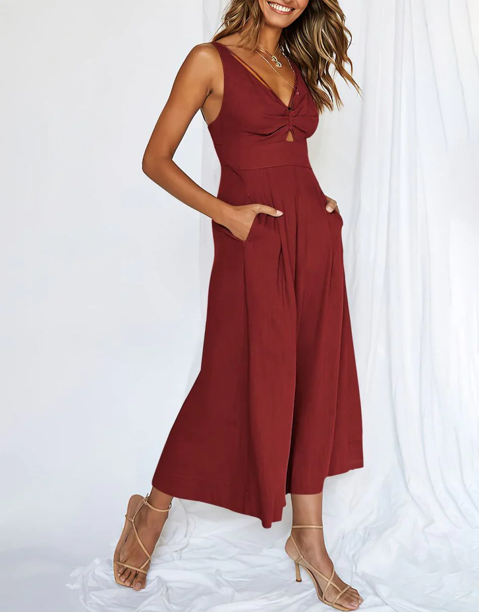 New Summer V Neck Cutout High-Waist Rompers