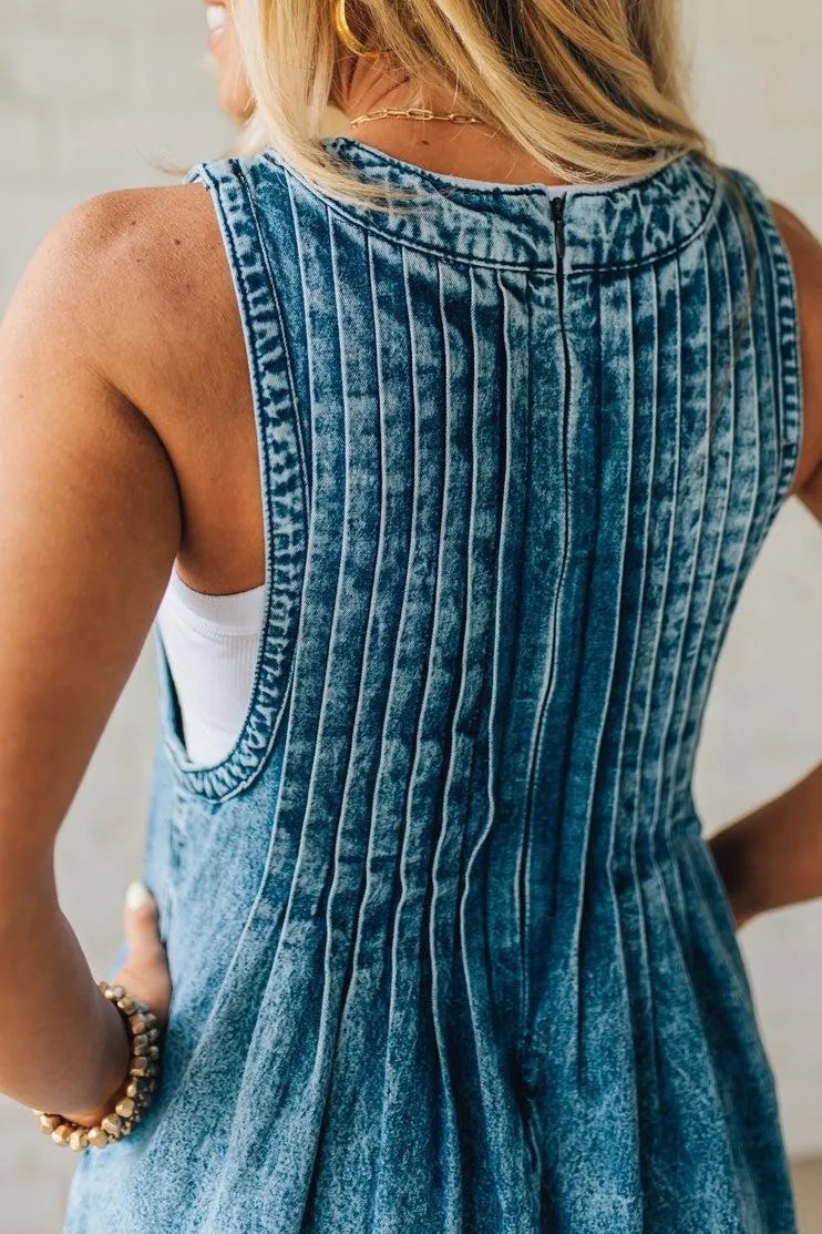 HOT SALE Women's Acid Wash Pintuck Jumpsuit