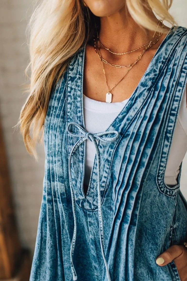 HOT SALE Women's Acid Wash Pintuck Jumpsuit