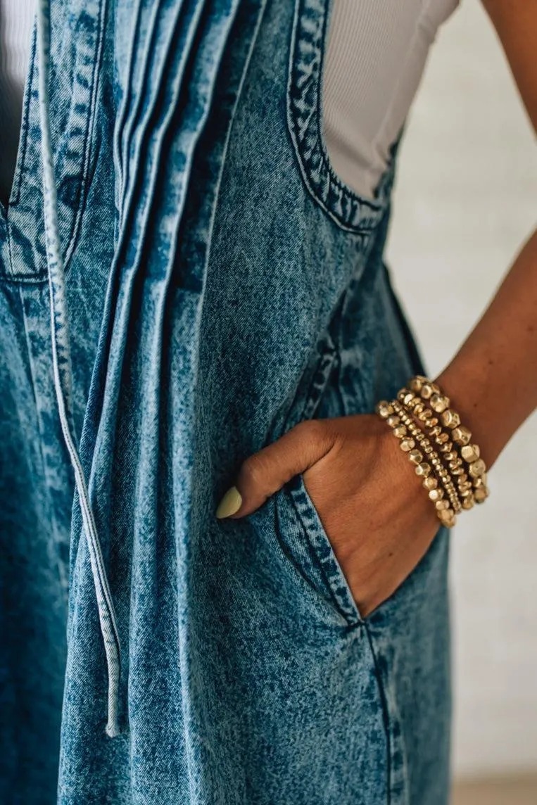 HOT SALE Women's Acid Wash Pintuck Jumpsuit