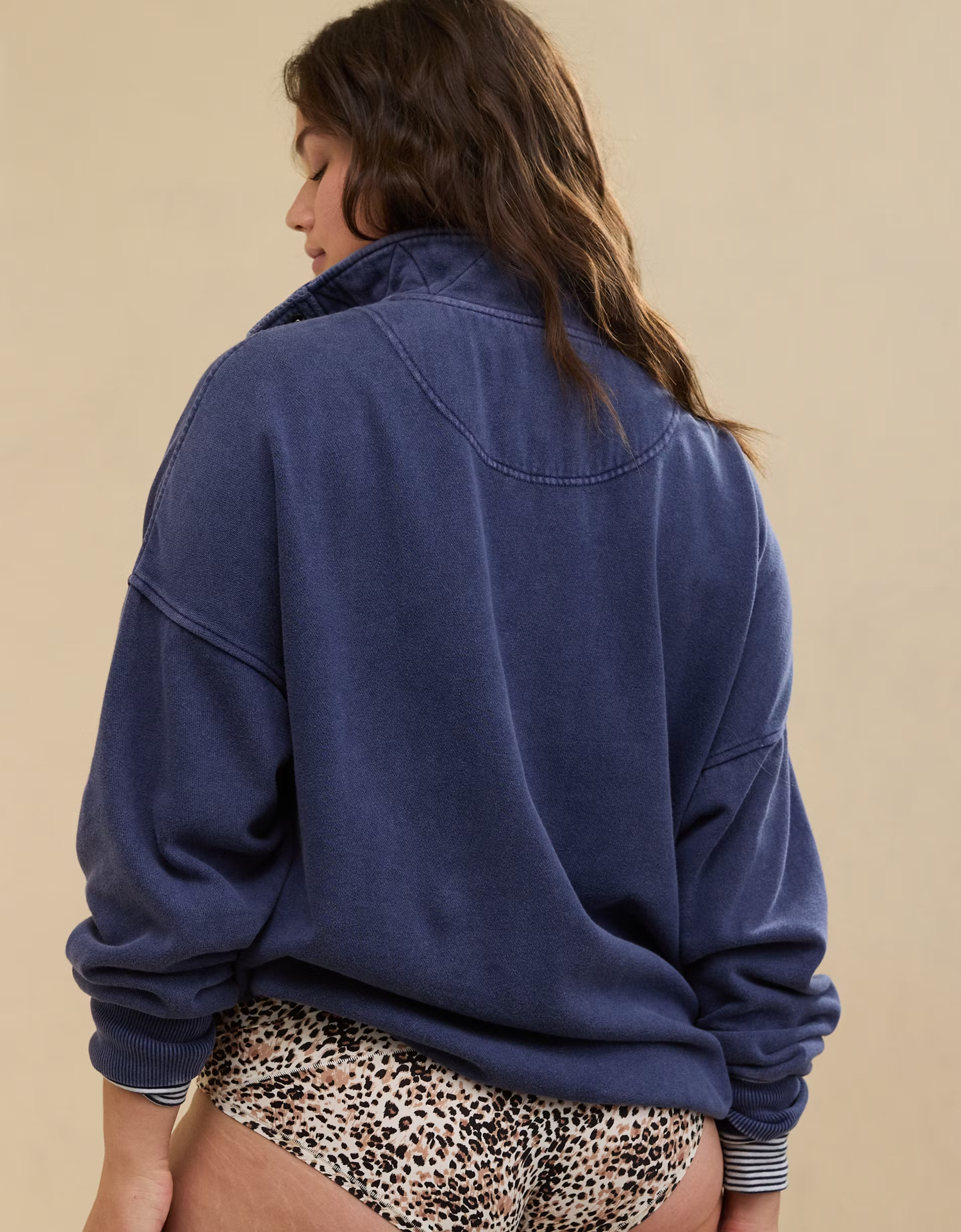 Women's Oversized Long Sleeve Quarter Snap Sweatshirt