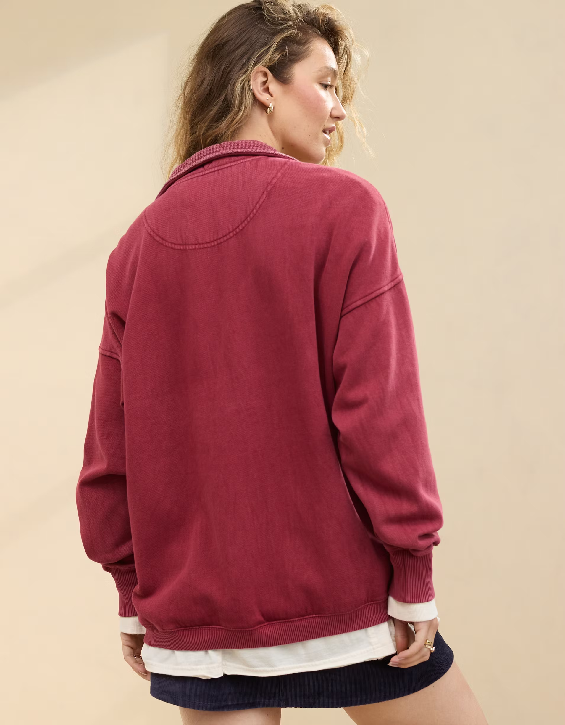 Women's Oversized Long Sleeve Quarter Snap Sweatshirt