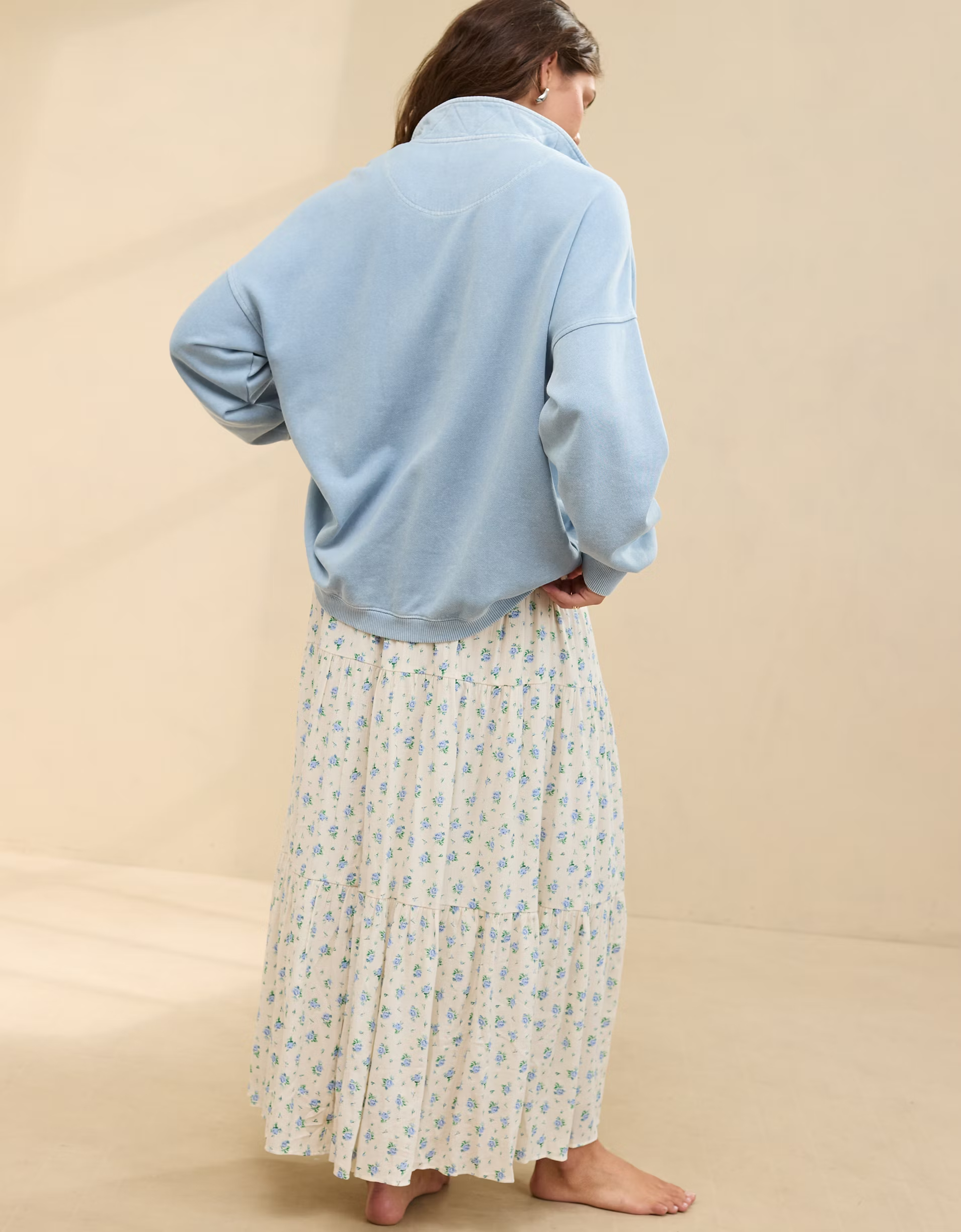 Women's Oversized Long Sleeve Quarter Snap Sweatshirt