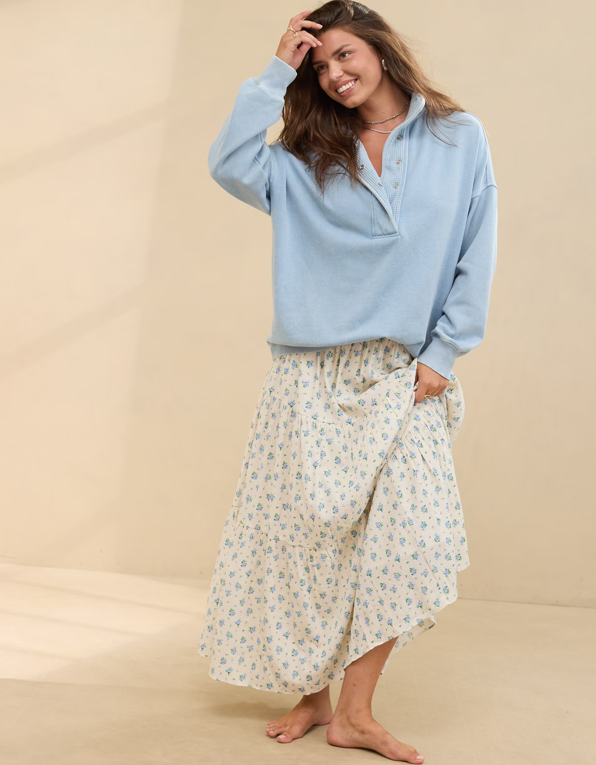 Women's Oversized Long Sleeve Quarter Snap Sweatshirt