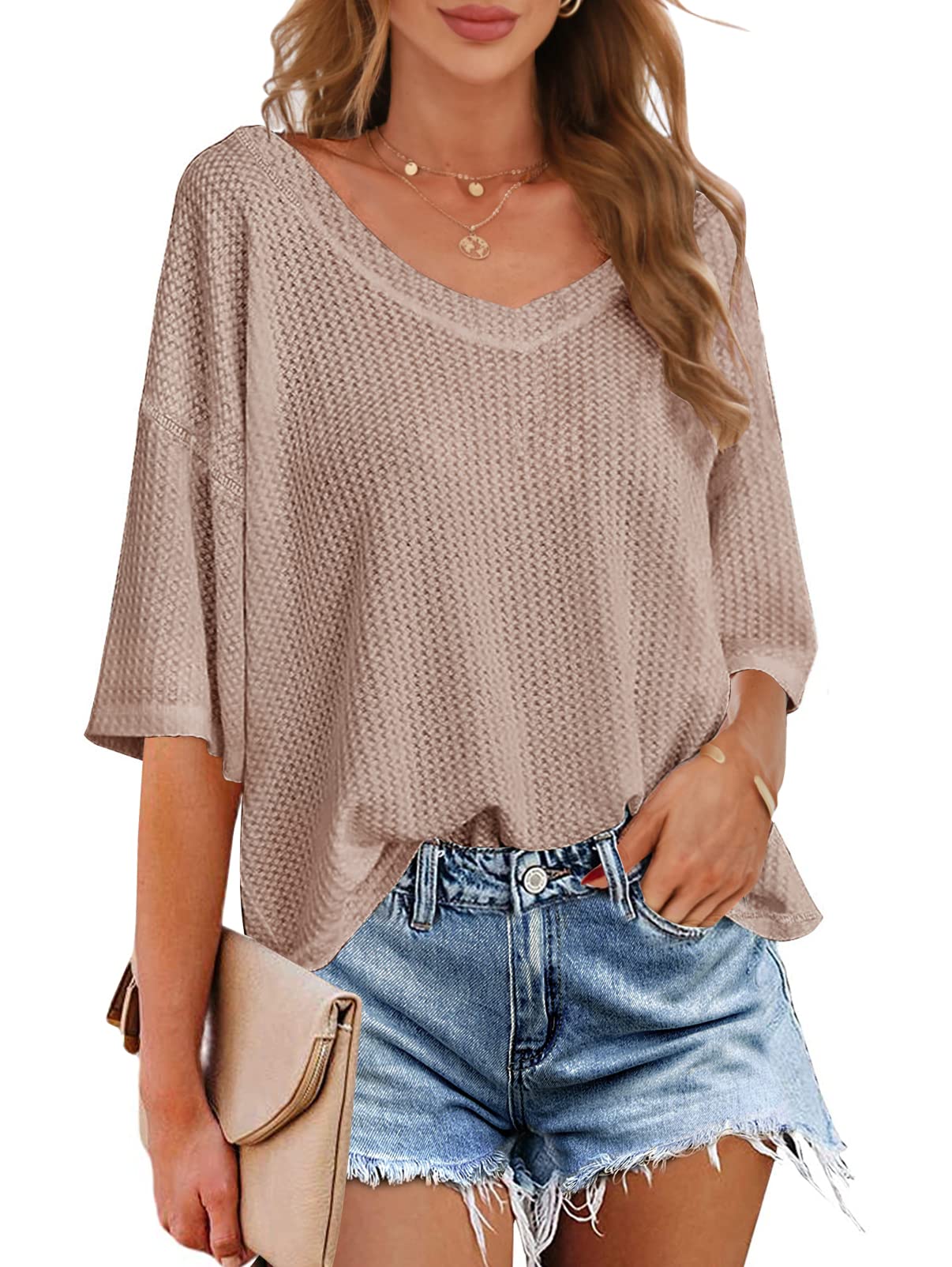 Women's V Neck Batwing Half Sleeve Shirts