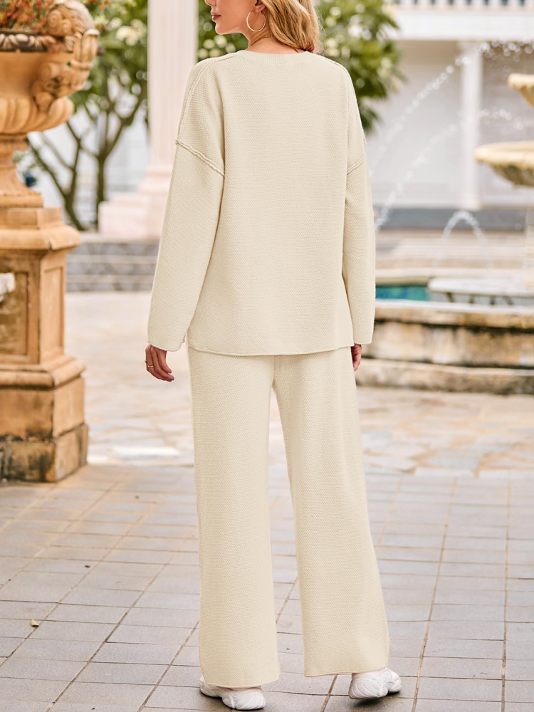 Women's Long Sleeve Button Knit Pullover Sweater and Pants Lounge 2 Piece Outfit Sets