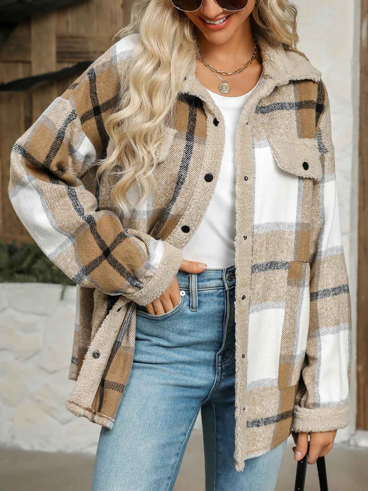 Womens Plaid Casual Long Sleeve Button Down  Fall Winter Coats（Buy 2 10% off）