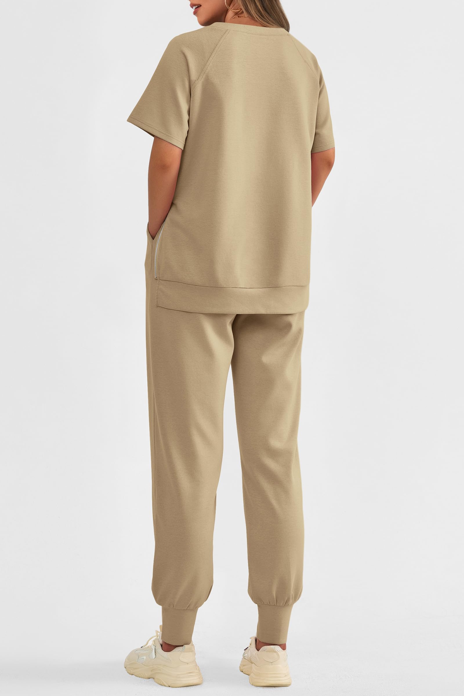 Women's Casual Short Sleeve Tops High Waisted Sweatpants Set