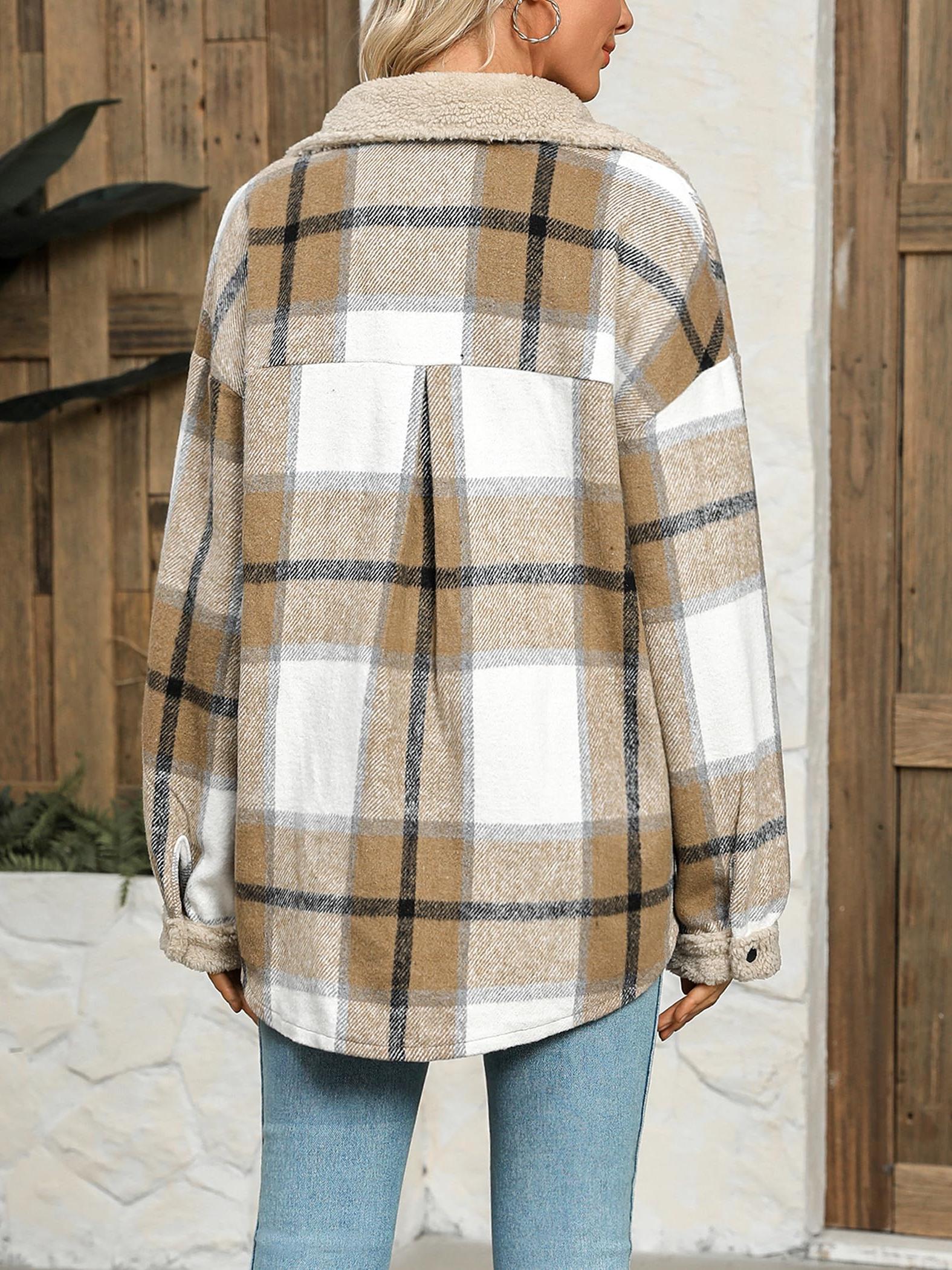 Womens Plaid Casual Long Sleeve Button Down  Fall Winter Coats（Buy 2 10% off）