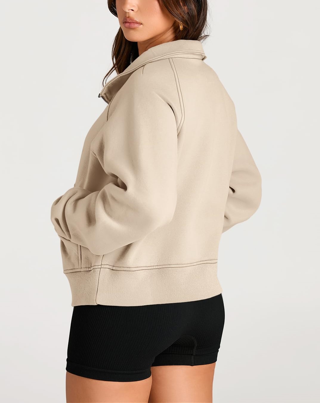 Womens Half Zip Cropped Sweatshirt With Thumb Hole