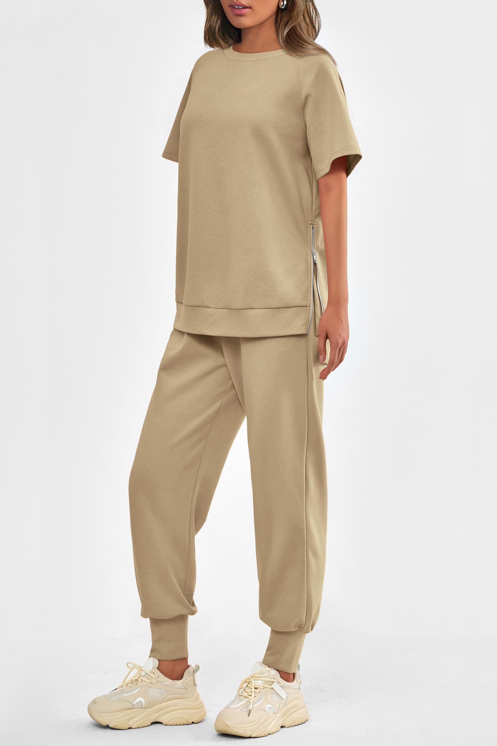 Women's Casual Short Sleeve Tops High Waisted Sweatpants Set