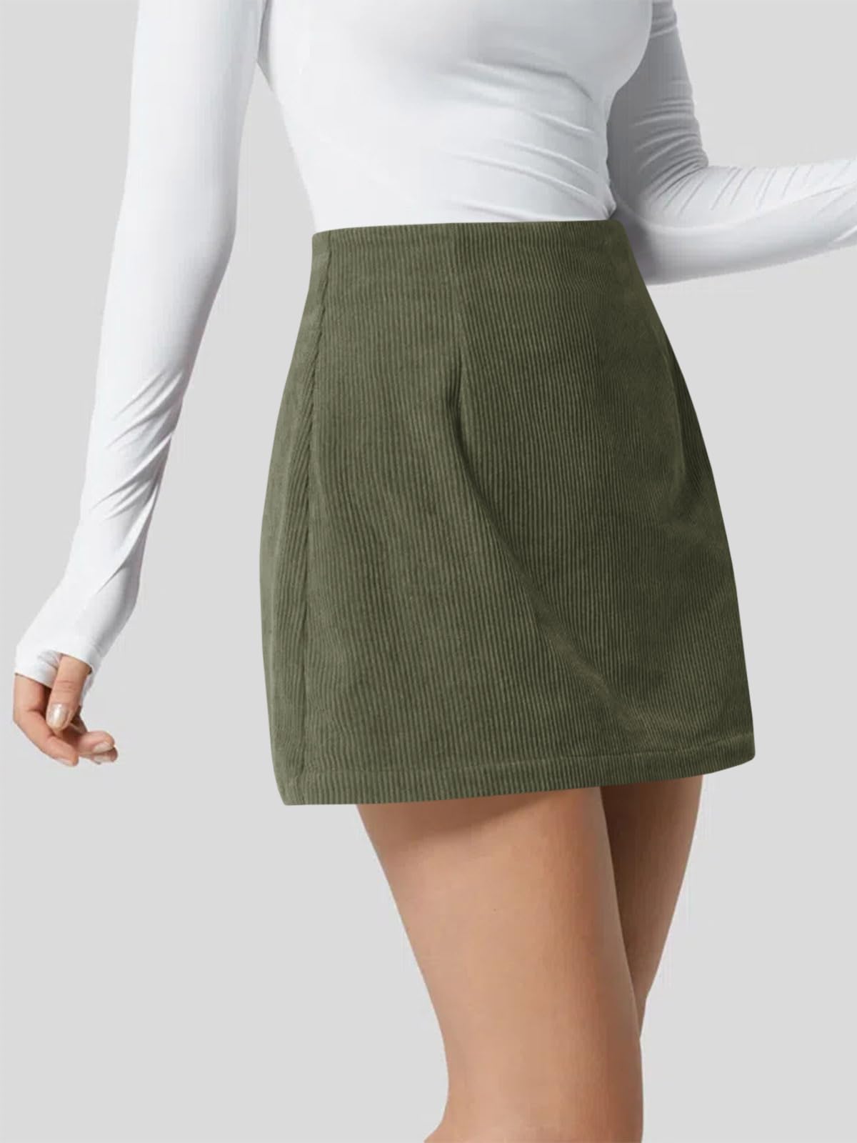 High Waisted Invisible Zipper 2-in-1 A Line Mini Corduroy Casual Skirt