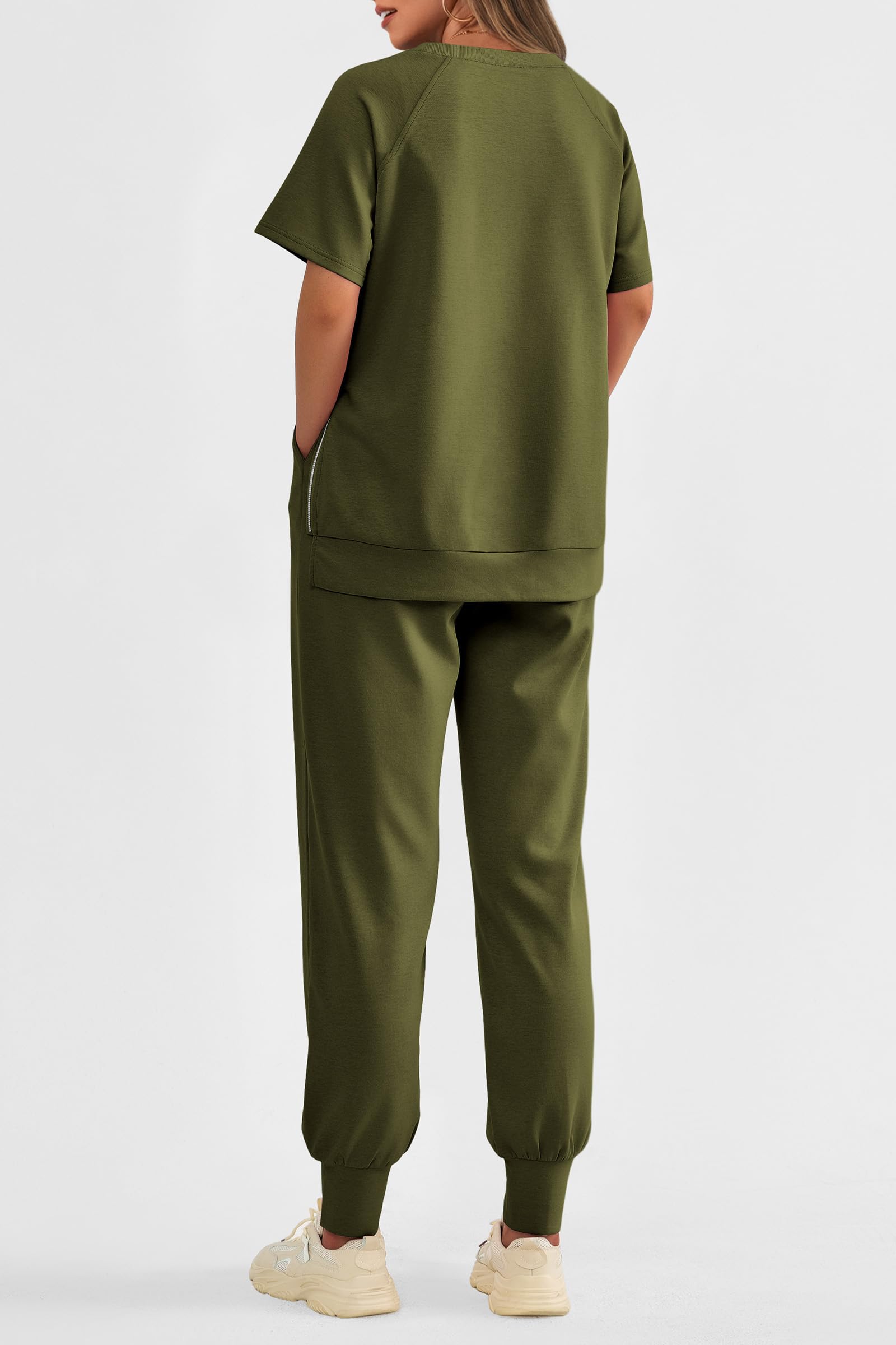 Women's Casual Short Sleeve Tops High Waisted Sweatpants Set