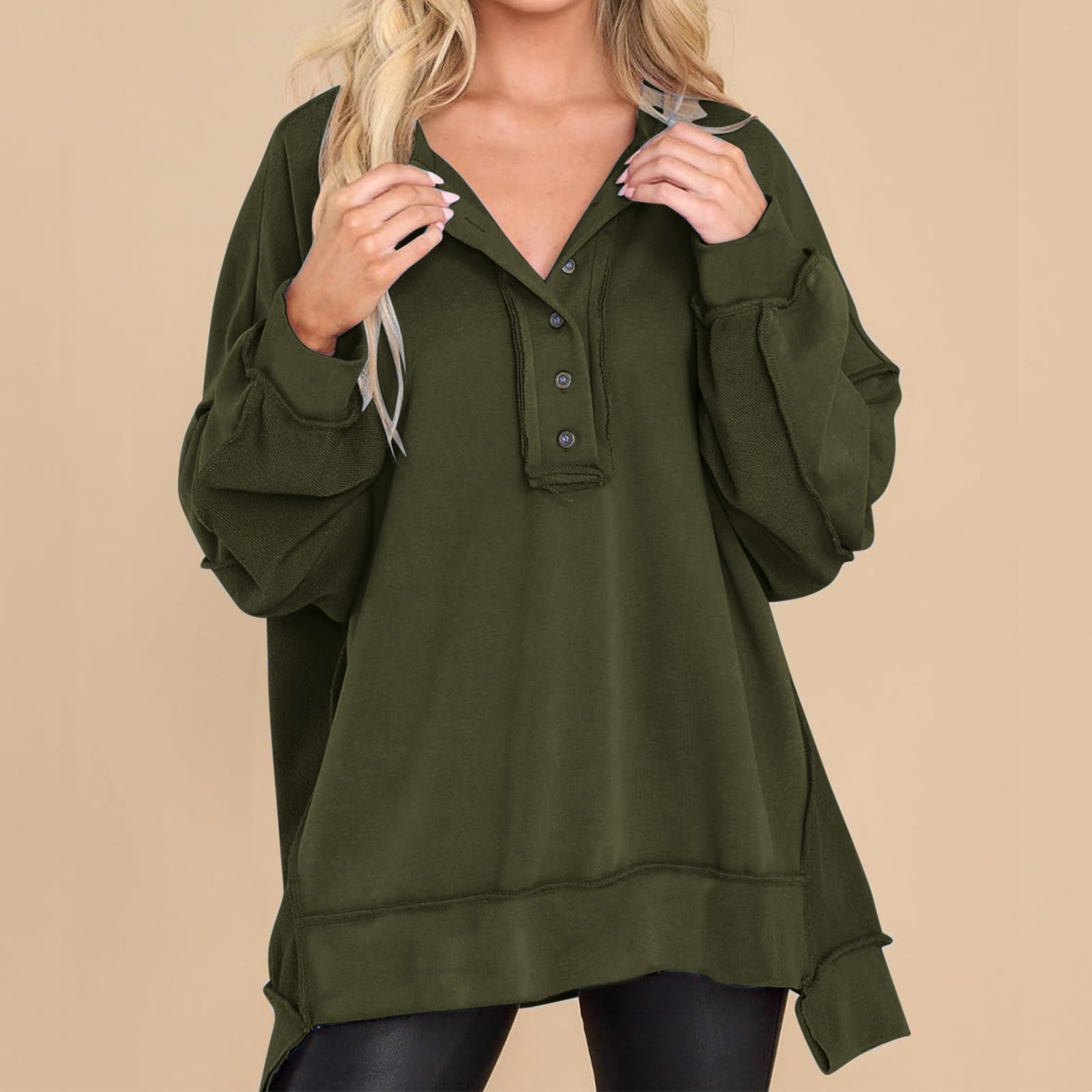 Oversized Henley Casual Buttoned Sweatshirt (Buy 2 Free Shipping)