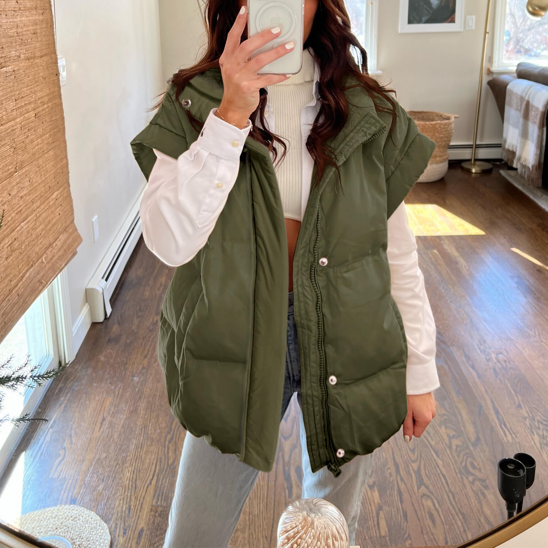 Women's Oversized Stand Collar Full Zip Puffer Vest