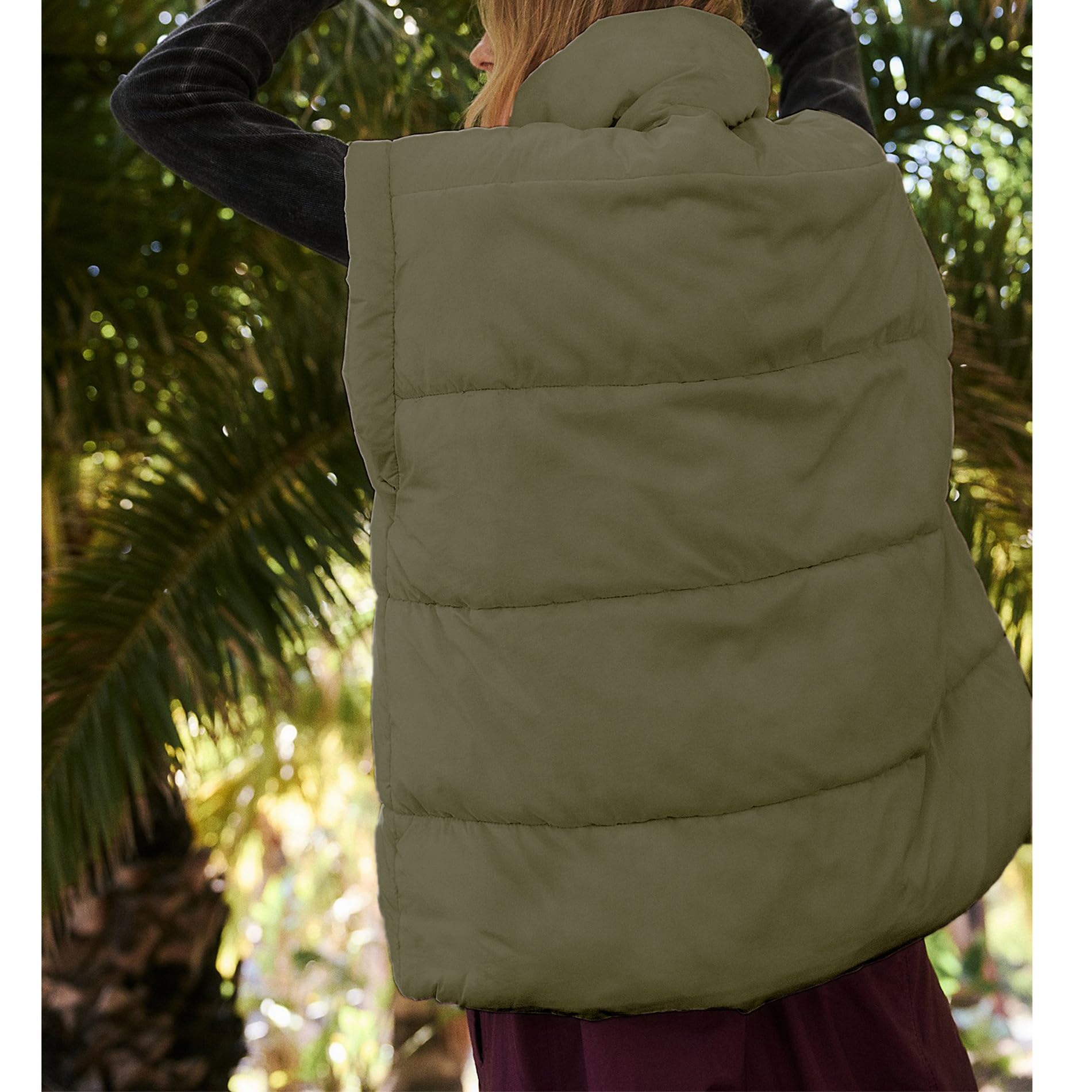 Women's Oversized Stand Collar Full Zip Puffer Vest