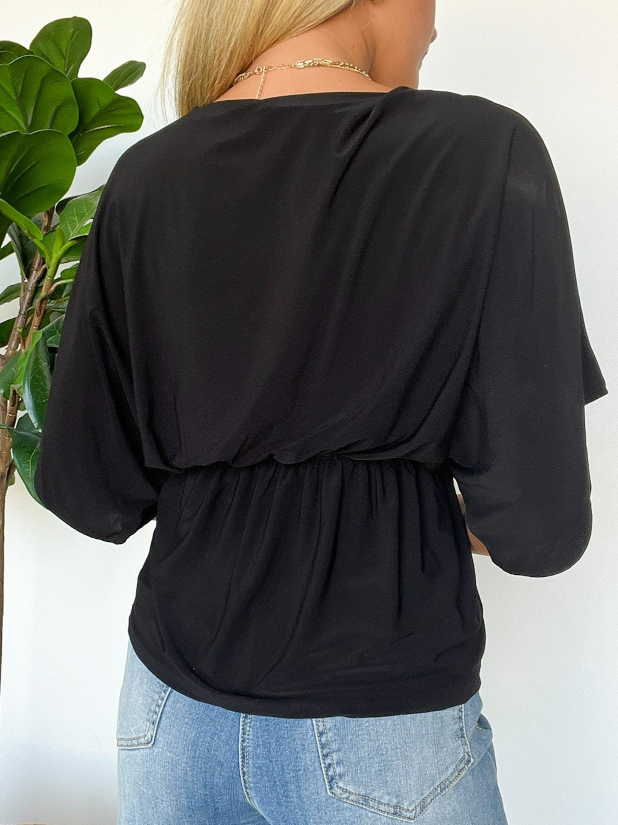 HOT SALE V Neck Solid Surplice Flowy Tunic Top