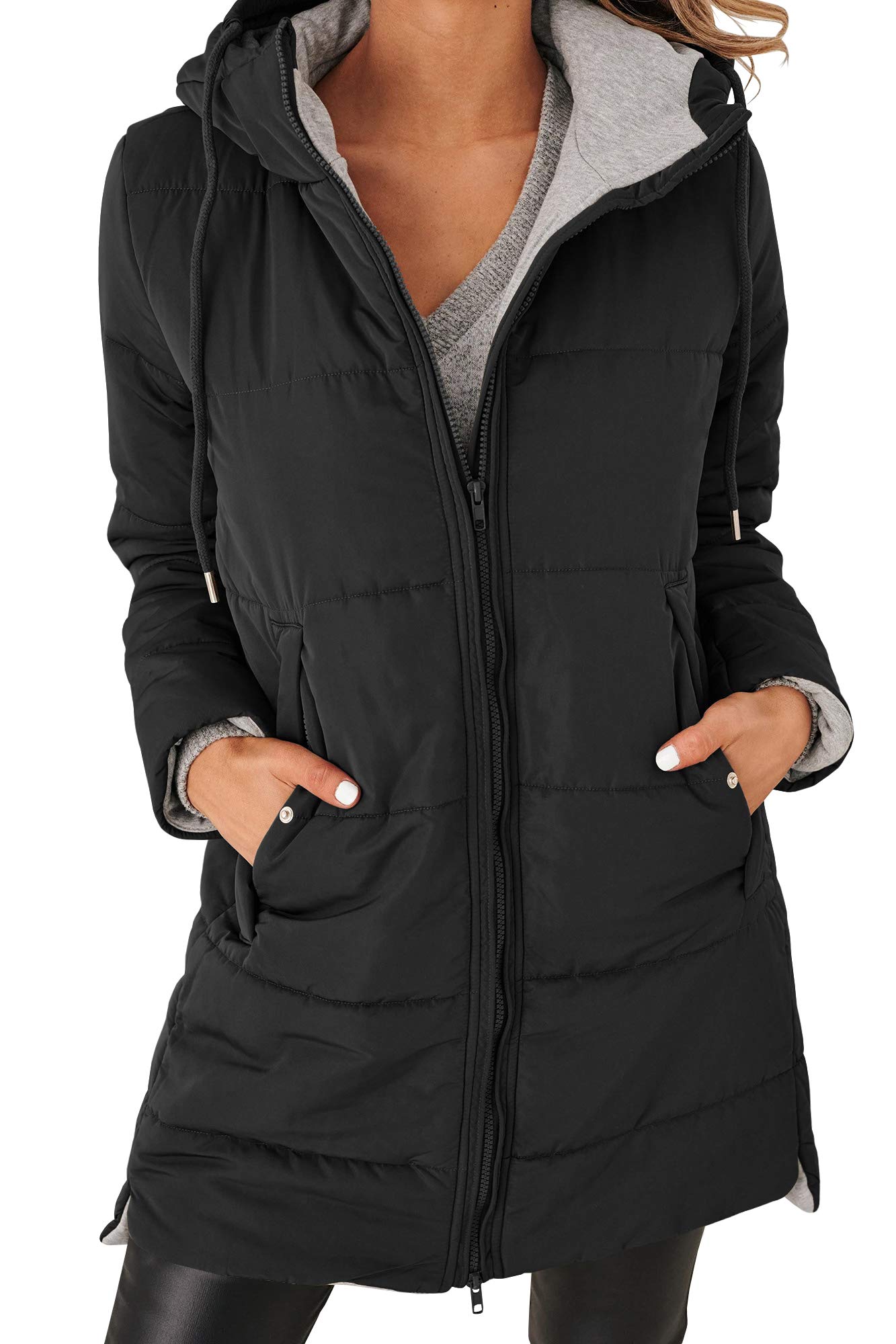 Women's Mid Quilted Down Jacket with Hood & Pockets