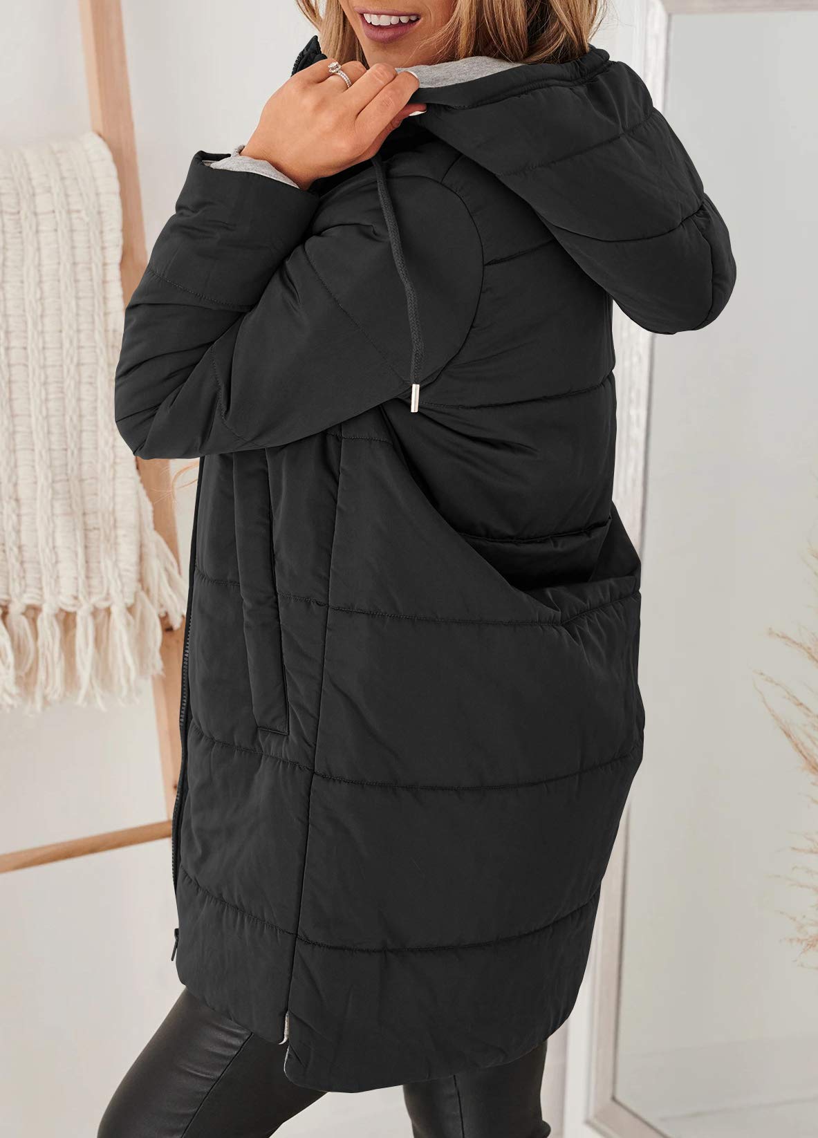 Women's Mid Quilted Down Jacket with Hood & Pockets