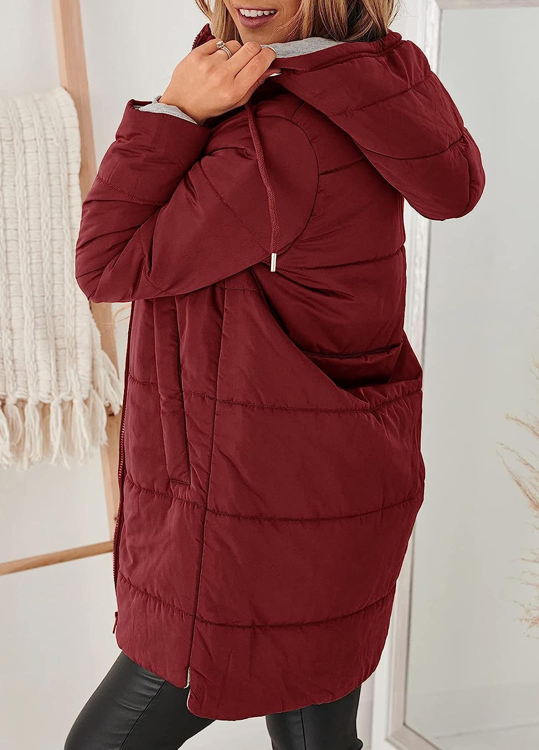 Women's Mid Quilted Down Jacket with Hood & Pockets