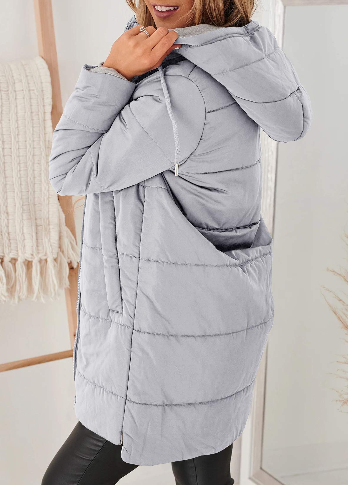 Women's Mid Quilted Down Jacket with Hood & Pockets