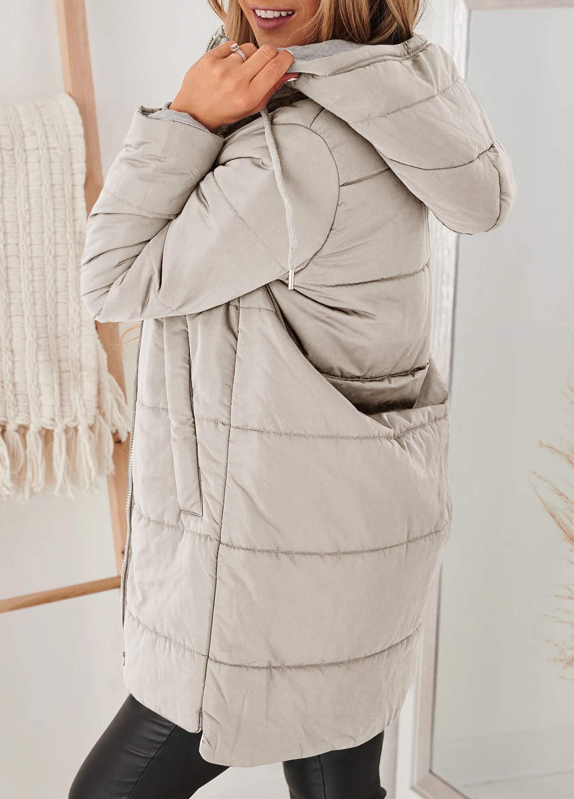 Women's Mid Quilted Down Jacket with Hood & Pockets