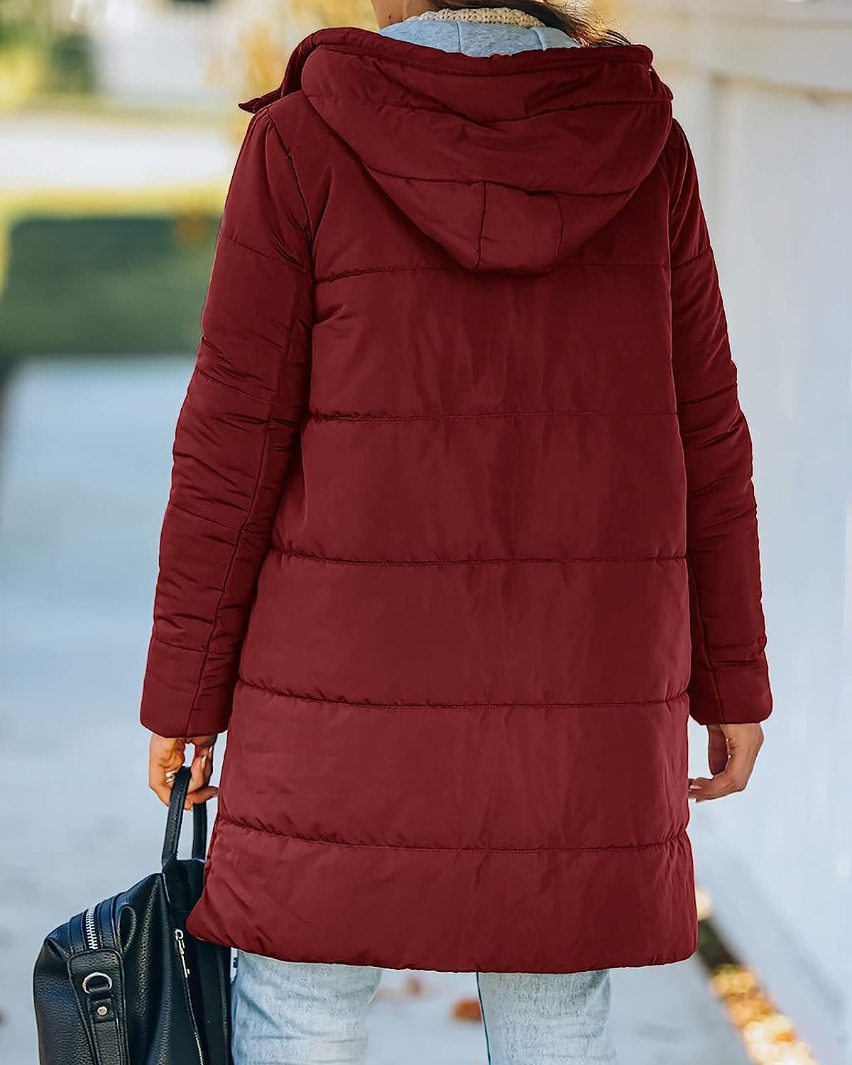 Women's Mid Quilted Down Jacket with Hood & Pockets