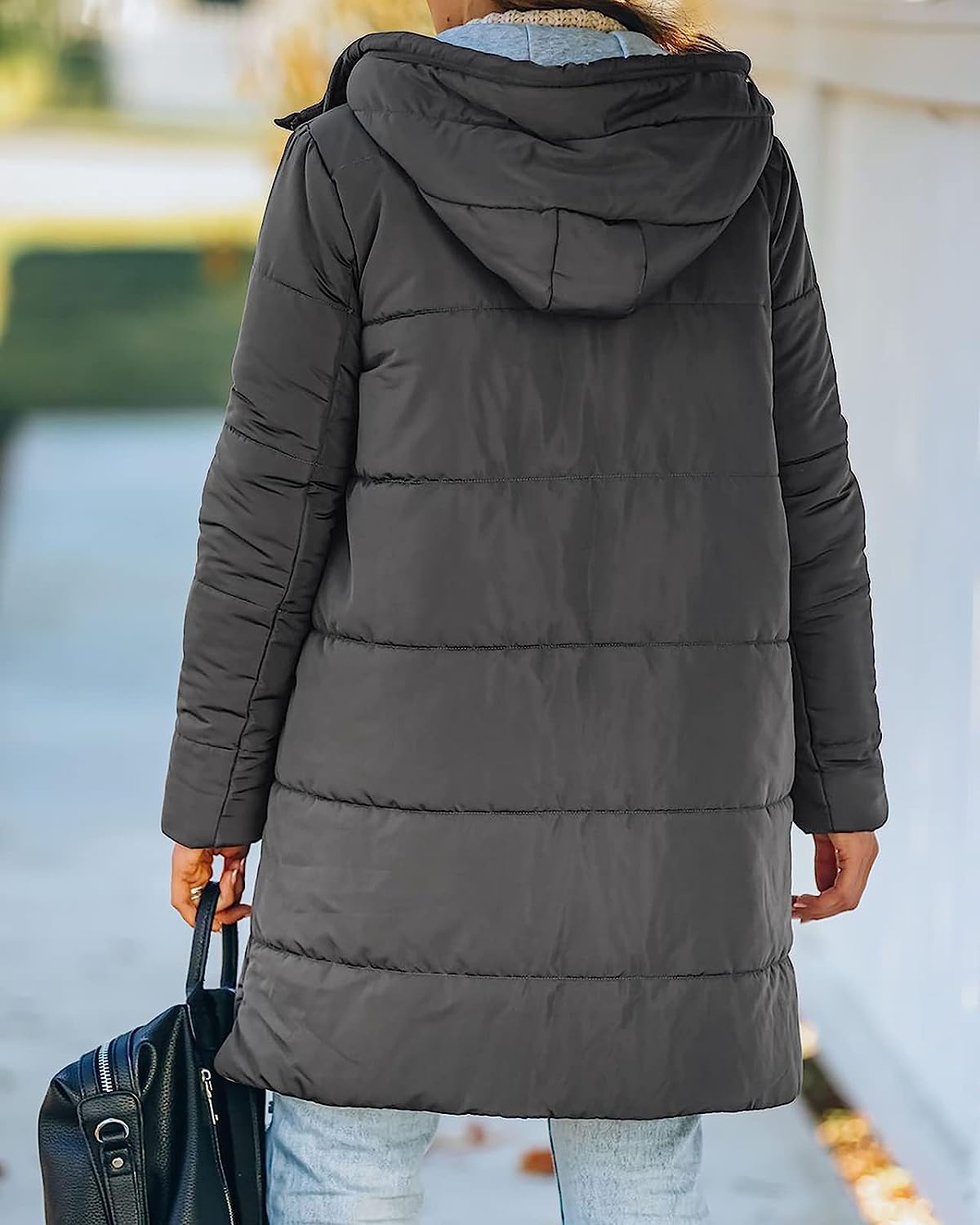 Women's Mid Quilted Down Jacket with Hood & Pockets