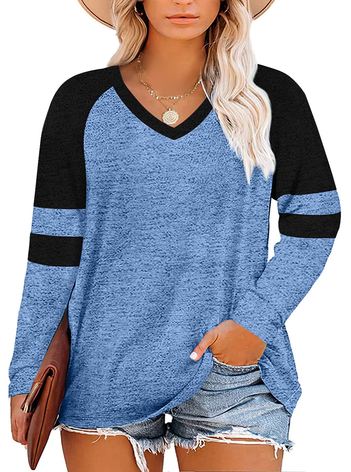 Women's Plus Size Color Block Casual Tunics Tee Shirt