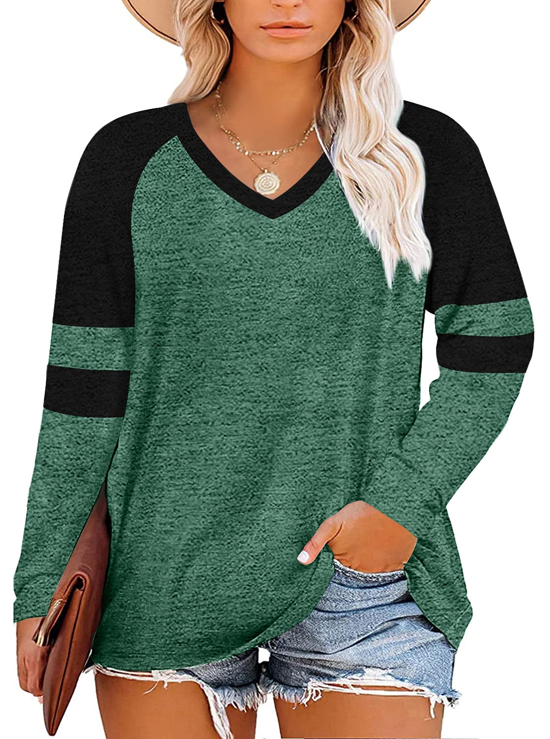 Women's Plus Size Color Block Casual Tunics Tee Shirt