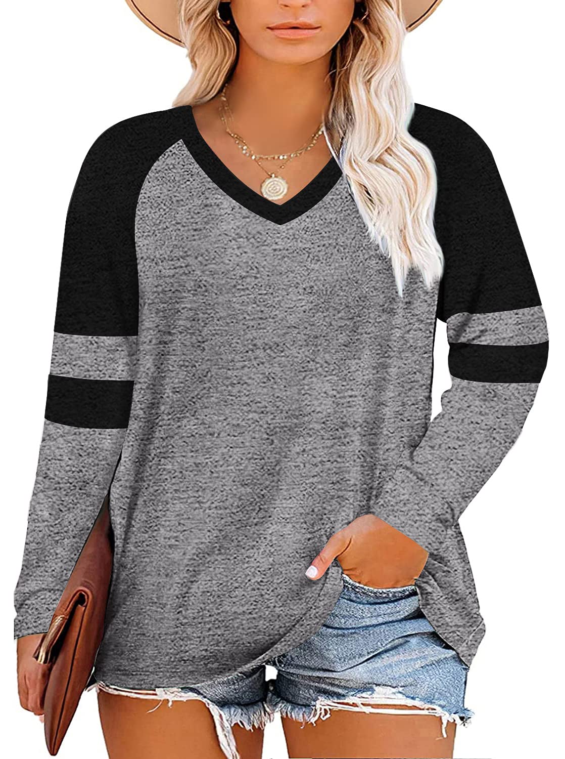 Women's Plus Size Color Block Casual Tunics Tee Shirt
