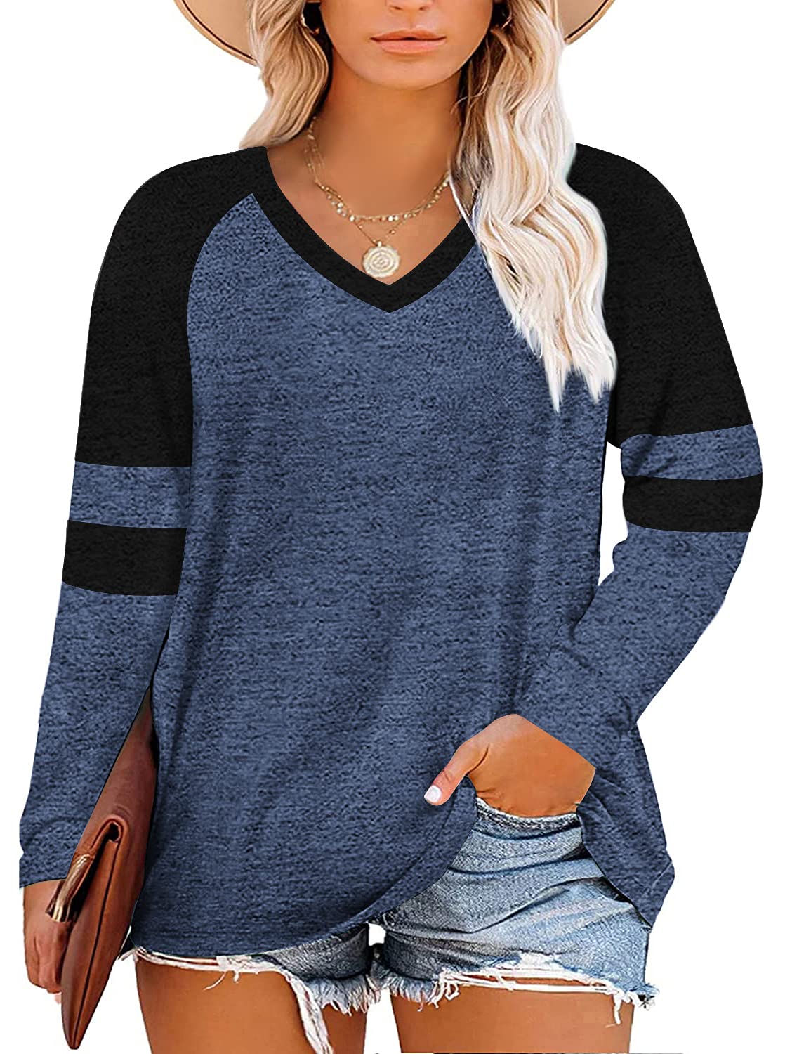 Women's Plus Size Color Block Casual Tunics Tee Shirt