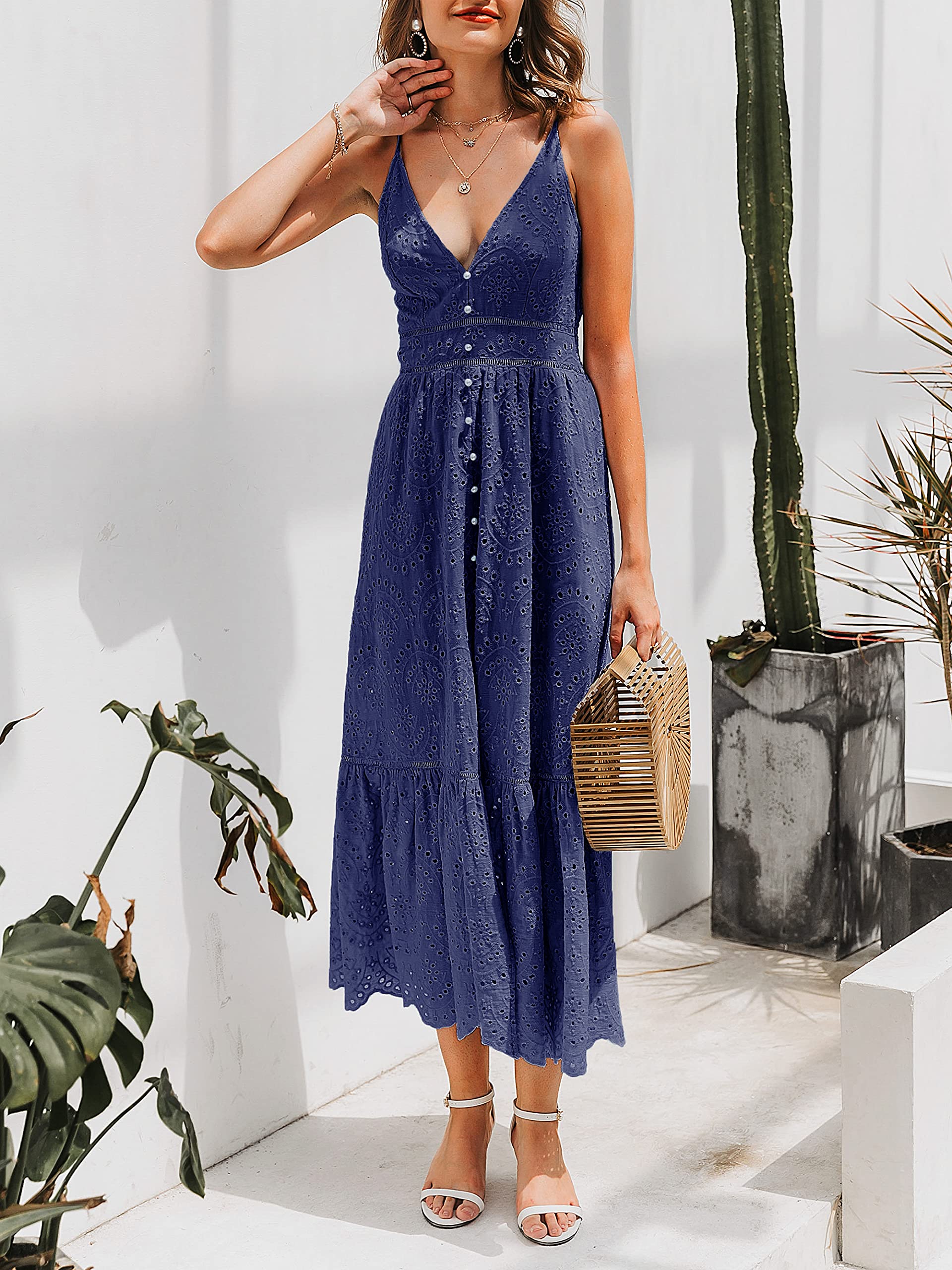 ⏰Hot Sale-Women's Embroidery Pearl Button Down Dress-hivebabe.com