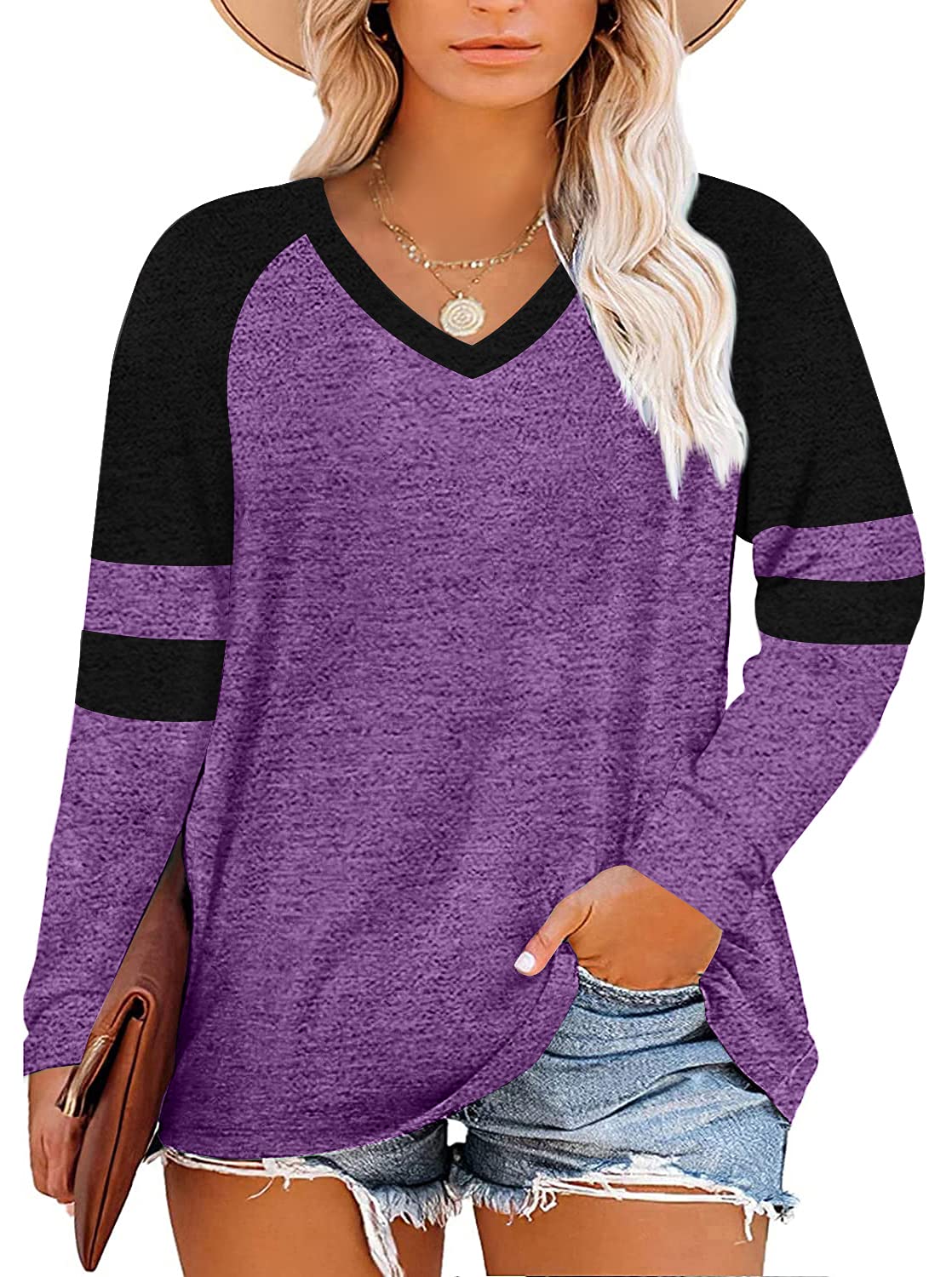 Women's Plus Size Color Block Casual Tunics Tee Shirt