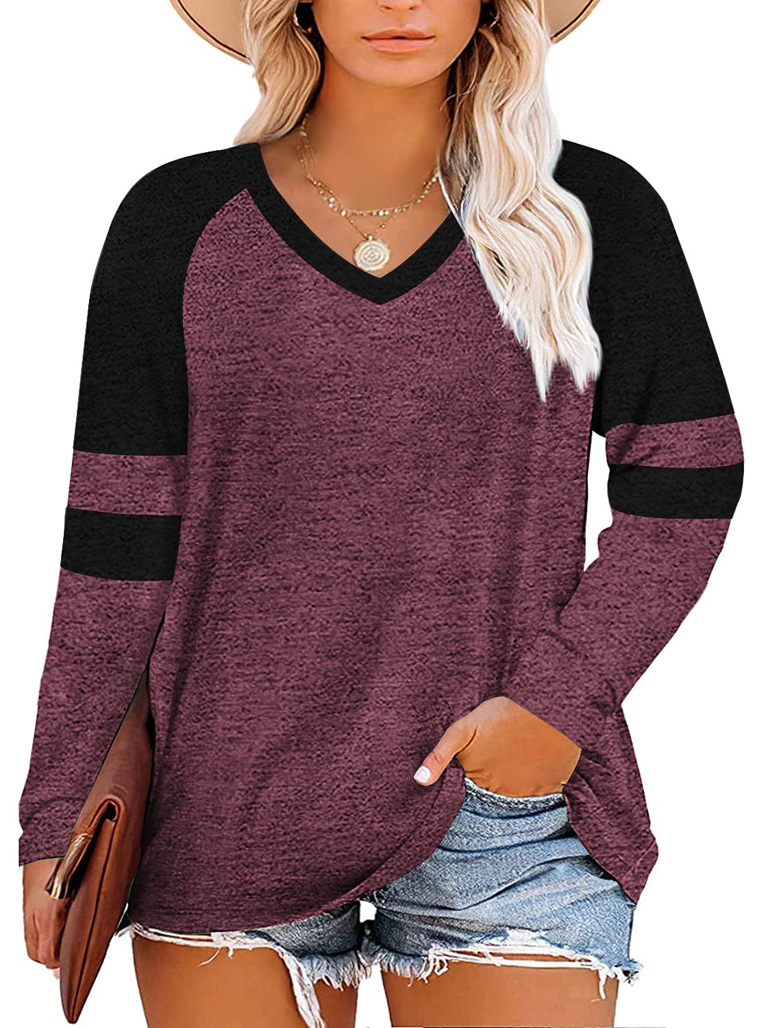 Women's Plus Size Color Block Casual Tunics Tee Shirt