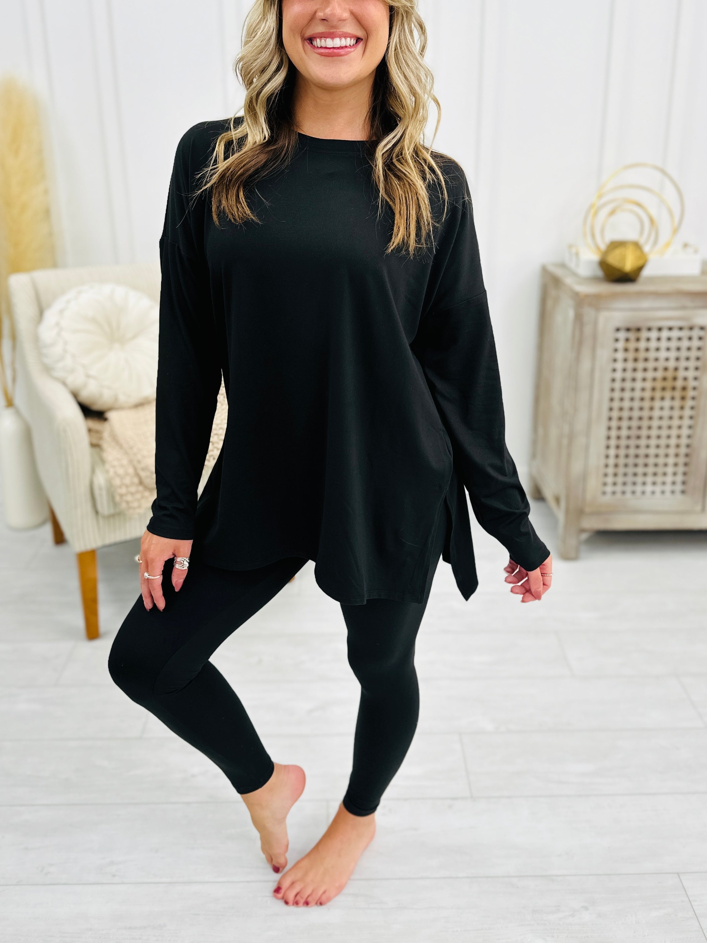 Buttery Soft Microfiber Long Sleeve Side Slit Loungewear Set