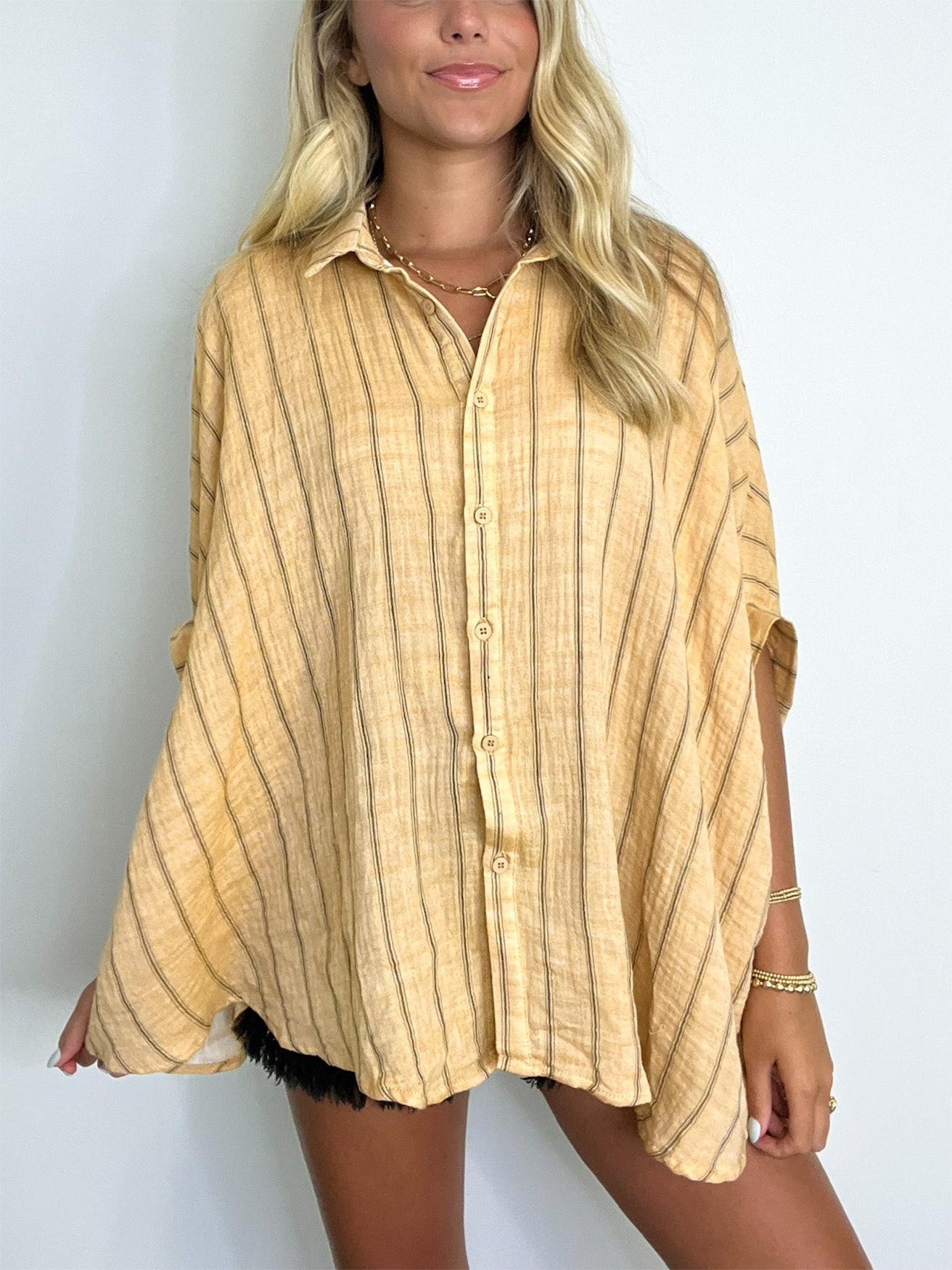 🔥Popular Oversized Striped Button Down Top Shirt jacket(50% OFF🔥)